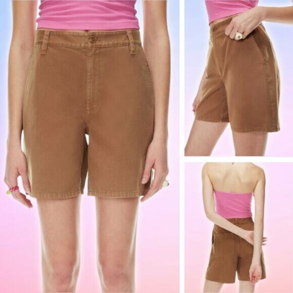 NWT SUNDAY BEST Aritzia Jaden 7" High Waisted Chino Shorts Sz 4 Epicurean Brown - Picture 1 of 9